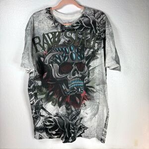 Raw State Skull Roses ASR Vintage White Gray T Shirt Y2K Size X Large